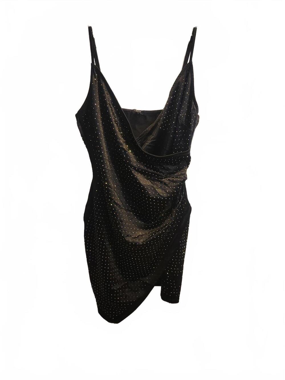 Iris Rhinestone Little Black Dress. Women's Size XL. 31 inches long.
